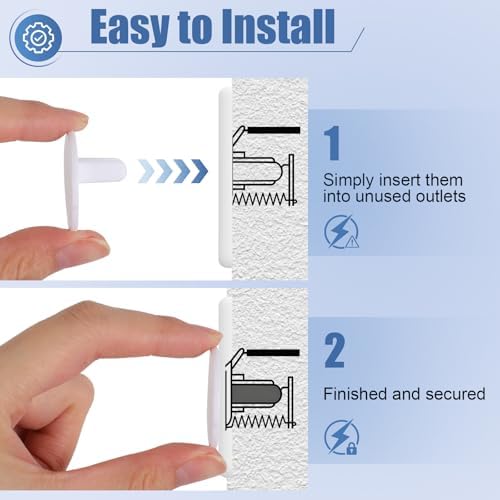 Child safety electrical outlet protectors installed on wall