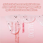 Salt.xo Yoni Gel packaging highlighting pH balance and cruelty-free claims.