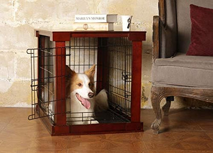 Merry Products indoor dog kennel showing the removable plastic tray pulled out for cleaning