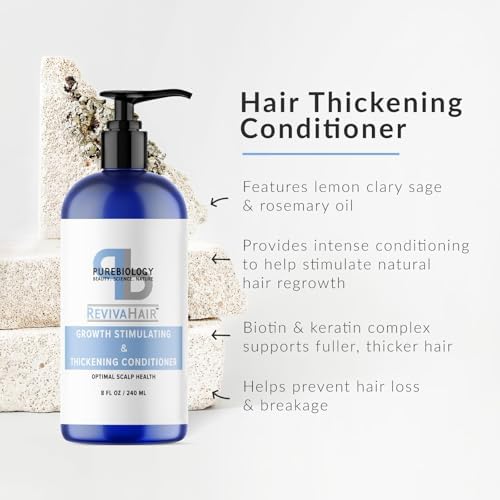 Pure Biology hair thickening conditioner close up on pump dispenser