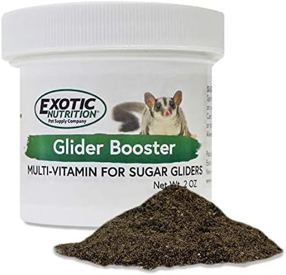 Exotic Nutrition Glider Booster powdered supplement jar detailing the natural human-grade ingredients label.