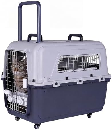 Side profile of airline approved large travel dog crate with ventilation windows