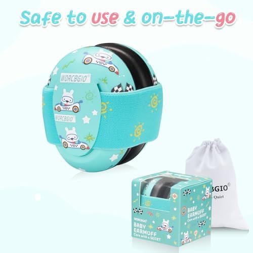 Authentic WORCBGIO baby ear protectors showcasing 25dB noise reduction certified construction
