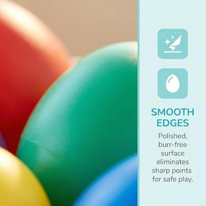 Menzcci plastic shake eggs packaging layout detailing the compact size of five point six centimeters.