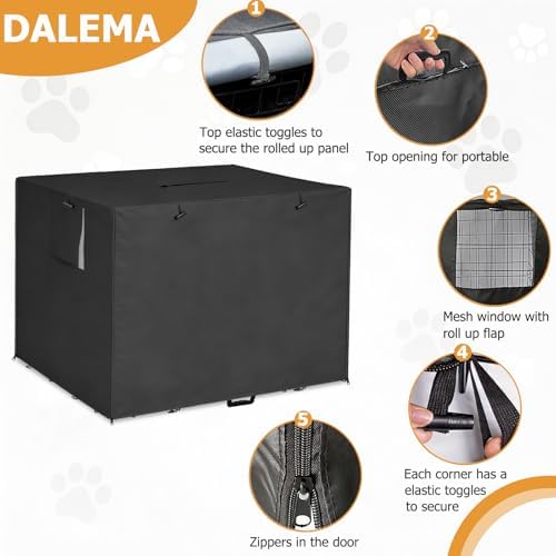 Dalema windproof dog crate cover bottom view displaying secure plastic toggle locks