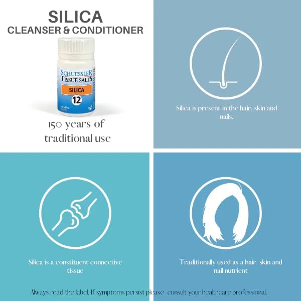 Side angle of the authentic imported Schuessler Tissue Salts Silicea mineral supplement bottle label.
