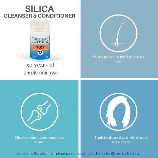 Side angle of the authentic imported Schuessler Tissue Salts Silicea mineral supplement bottle label.