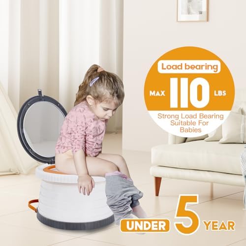 Toddler using SunnySmile portable emergency potty outdoors