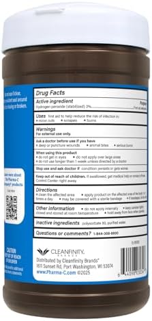 Pharma-C-Wipes pop-top lid dispensing a pre-moistened 3% H2O2 wipe