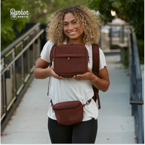 Parker Baby Drift cooler shown with a baby diaper backpack