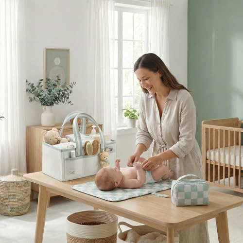 PeraBella baby diaper caddy placed on a changing table