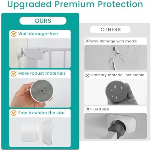 White safety gate accessory kit fitted near stairs demonstrating stable and secure installation.