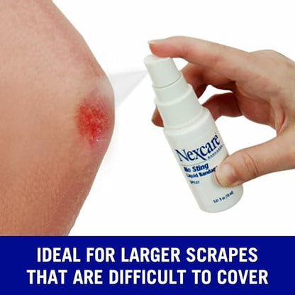 Packaging details of Nexcare first aid liquid bandage emphasizing the fast drying 30 second skin protectant.