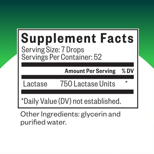Seeking Health liquid lactase enzyme drops supplement facts and ingredients panel