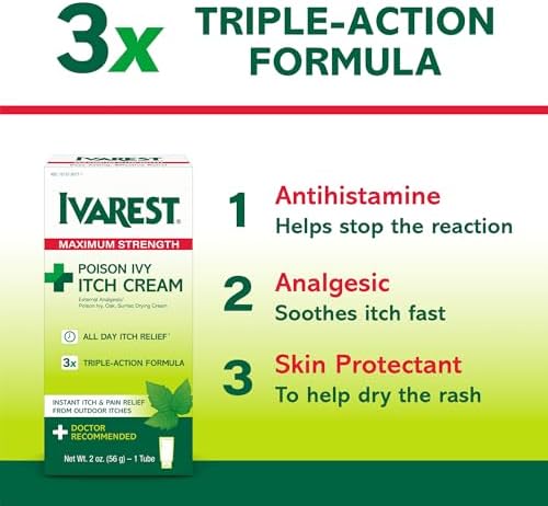Back label of Ivarest Poison Ivy Treatment showing active ingredients and directions