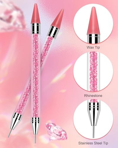 Two dual-ended rhinestone applicator pens in pink
