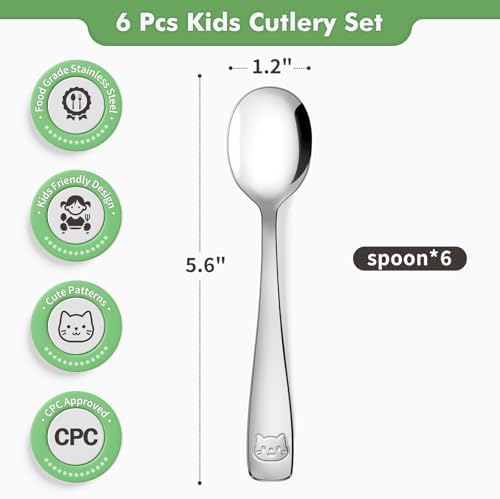 DRKIO small metal kids spoons highlighting the ergonomic handle design for easy grip