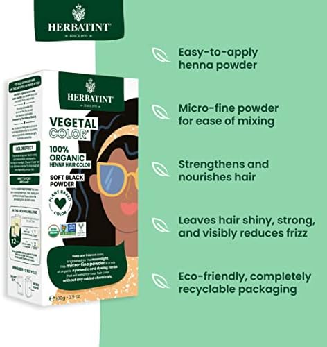 Micro-fine herbal hair dye powder from Herbatint inside the packaging showcasing premium texture for seamless application.