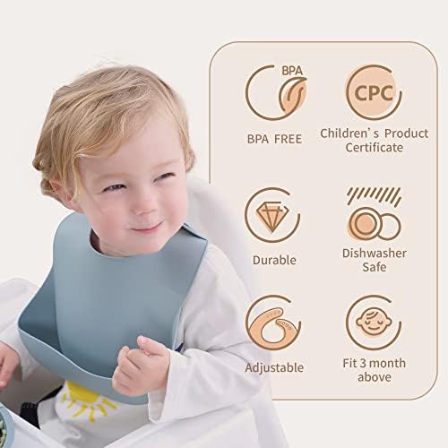Moonkie adjustable silicone baby bib showing the multiple button neck closure settings for infants