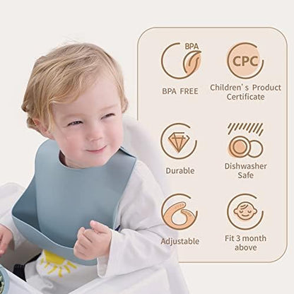Moonkie adjustable silicone baby bib showing the multiple button neck closure settings for infants