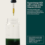 AG1 wellness supplement bottle side profile and ingredients