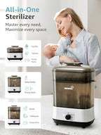 Side view of Grownsy electric steam sterilizer for baby bottles
