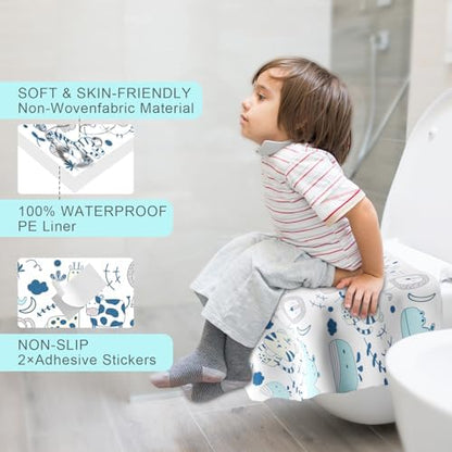 Extra large waterproof disposable potty cover unfolded showing full coverage size for travel.