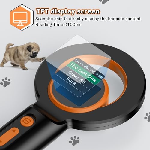 Handheld animal microchip scanner in a professional setting