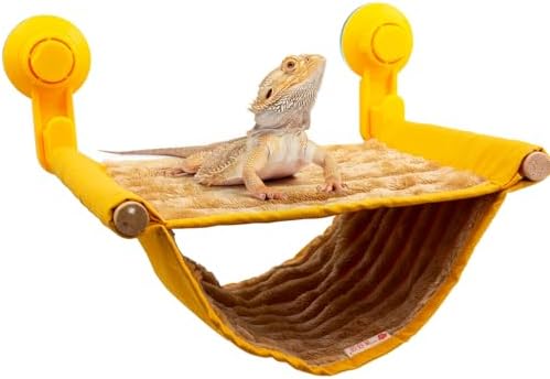 FlidRunest soft flannel lizard hanging tent in yellow showing heavy duty suction cups attached to glass