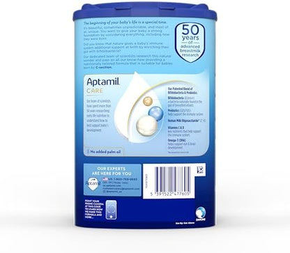 Aptamil Care Stage 2 formula 28.2 ounces container highlighting 50 years of breastmilk research.
