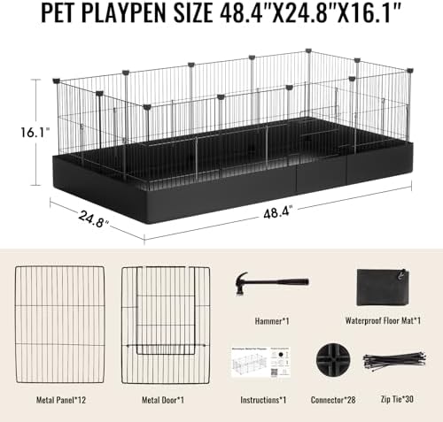 PAWING 12 Panels Small Animal Playpen with Waterproof Mat - Durable Metal Wire Yard Fence for Guinea Pigs, Kittens, Hamsters, Hedgehogs - Indoor & Outdoor Pet Cage - Image 6