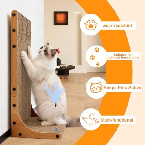 Goosheep vertical and horizontal feline claw grinder layout highlighting multi functional spaces for climbing stretching and sleeping.