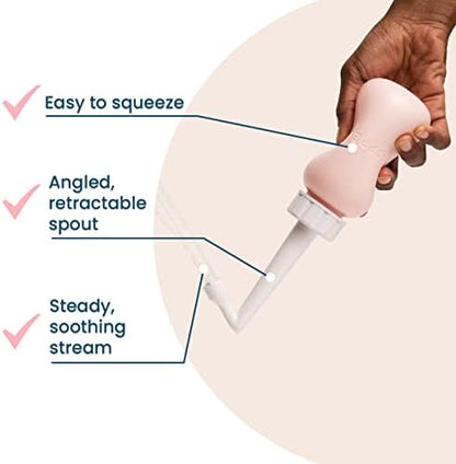 Ergonomic upside down peri bottle for postpartum pain relief and hygiene