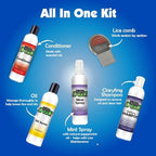 Nit Free peppermint mint spray and clarifying shampoo bottles for lice prevention
