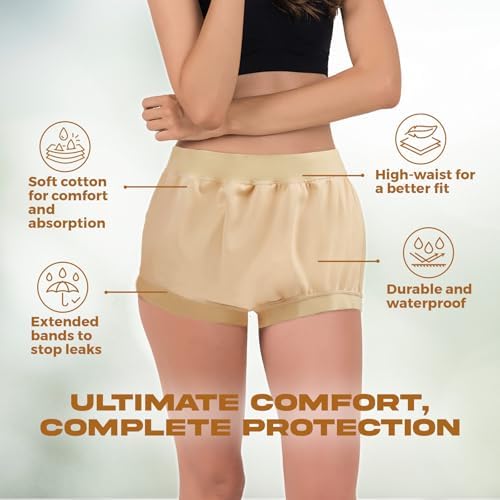 Side view of beige reusable high waist incontinence pants