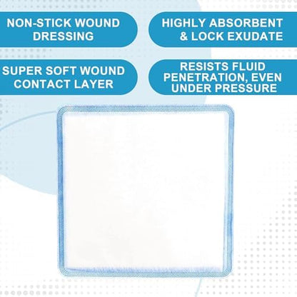 High absorbency medical pad for pressure ulcers and first or second-degree burns close-up view.