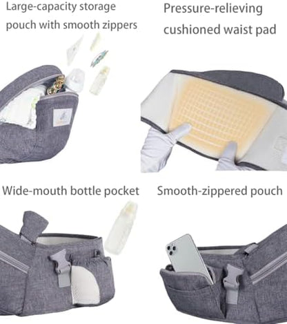 Honch baby waist stool close up of the skin-friendly breathable polyester material and soft inner cushion.