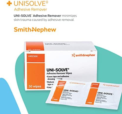Individually wrapped Uni-Solve medical adhesive remover wipes for skin care