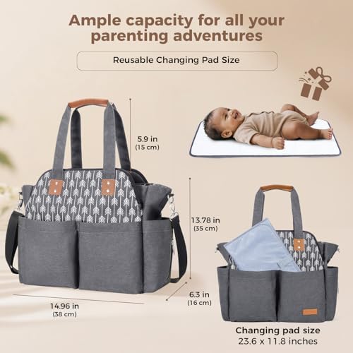 Lekebaby messenger diaper bag shown attached with stroller straps