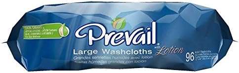 Large 12x8 inch Prevail adult personal care wipes in tub packaging