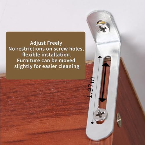 Child safety anti toppling kit brackets installed discreetly behind a wooden bookshelf for earthquake protection.