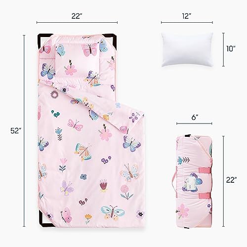 Wake In Cloud kids sleeping mat with attached blanket and removable pillow details