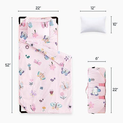 Wake In Cloud kids sleeping mat with attached blanket and removable pillow details