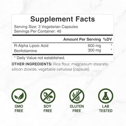 Authentic Deal Supplement 120 vegetarian capsules bottle for healthy glucose metabolism and nerve health.