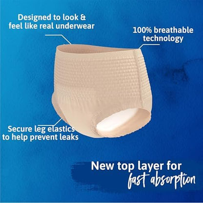 Tena Sensitive Care underwear waist elastic detail for 45 to 58 inch waist