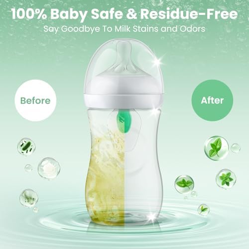 Close up of individual baby bottle washer detergent tablets showing compact portion size.