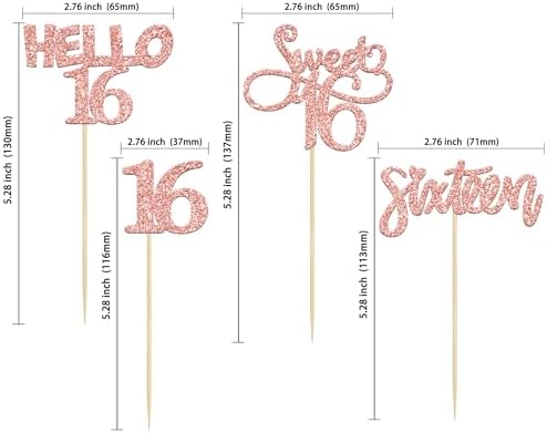 Sweet 16 glitter cupcake picks on decorated desserts