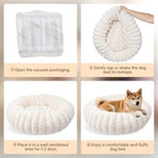 Donut Dog and Cat Bed, Luxurious Comfortable Faux Rabbit Fur Pet Beds, Round Anti-Anxiety Calming Puppy Kitten Bed with Anti-Slip Bottom for Small Medium Dogs & Cats(20", White) - Image 7