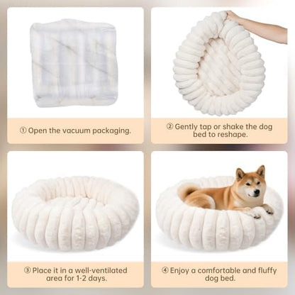 Donut Dog and Cat Bed, Luxurious Comfortable Faux Rabbit Fur Pet Beds, Round Anti-Anxiety Calming Puppy Kitten Bed with Anti-Slip Bottom for Small Medium Dogs & Cats(20", White) - Image 7