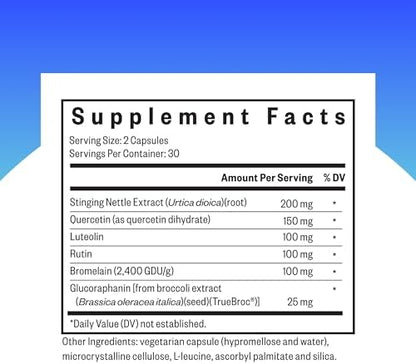 Seeking Health HistaminX supplement facts and ingredient label on back of bottle